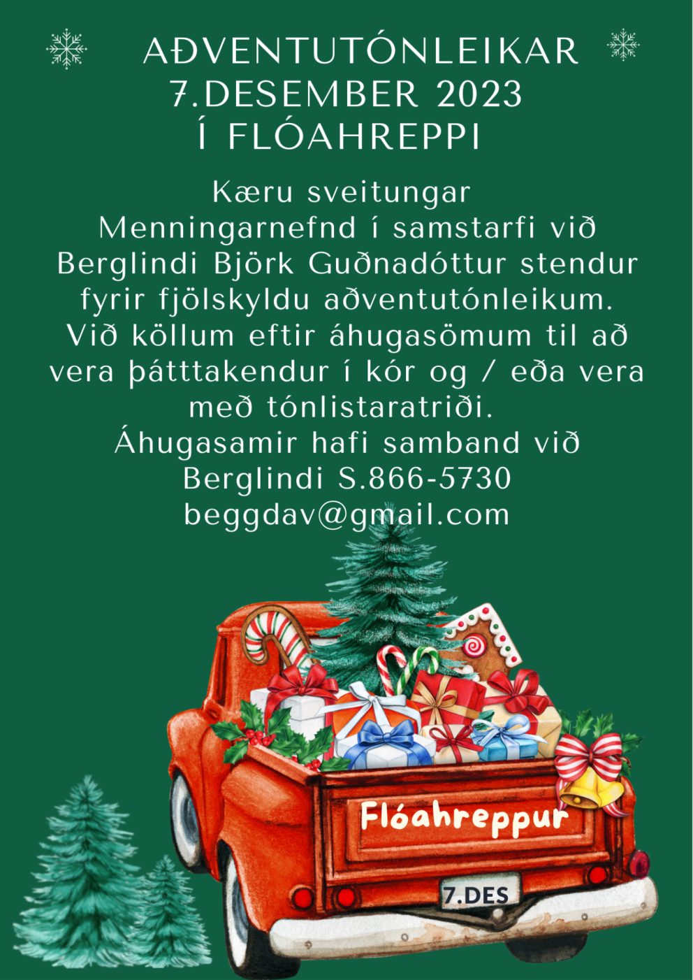 Óskað eftir áhugasömum þátttakendum á aðventutónleikum 7. desember