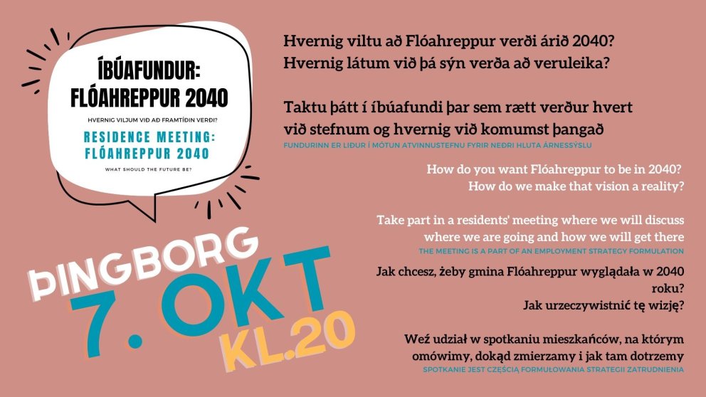 Íbúafundur 7. október Flóahreppi vegna atvinnustefnu