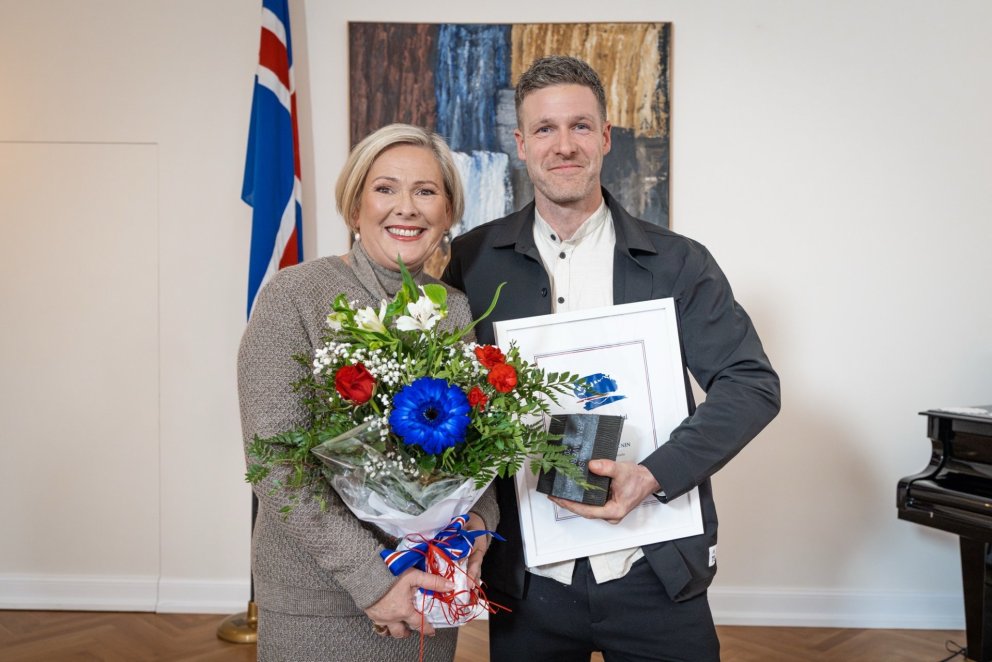 Örvar Rafn á Bessastöðum með Frú Höllu Tómasdóttur forseta Íslands