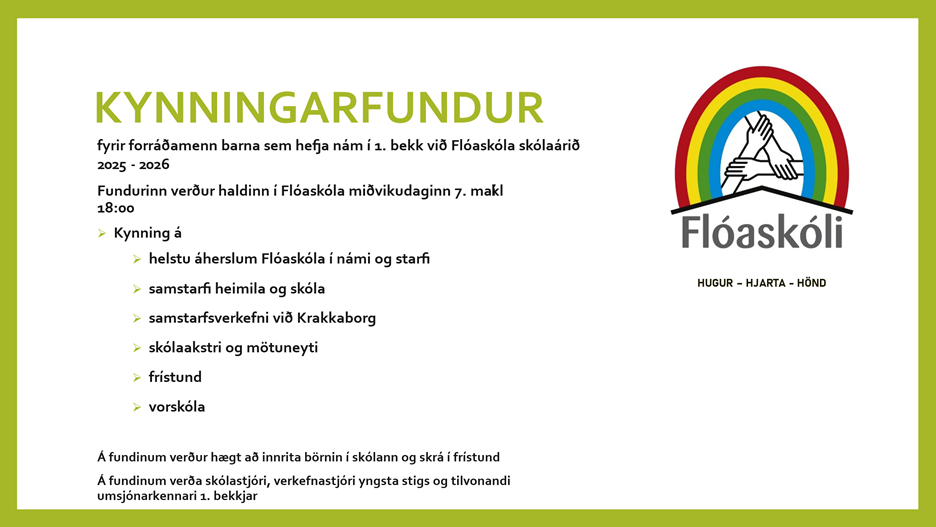 Kynningarfundur fyrir forráðamenn barna sem hefja nám í 1. bekk haustið 2025
