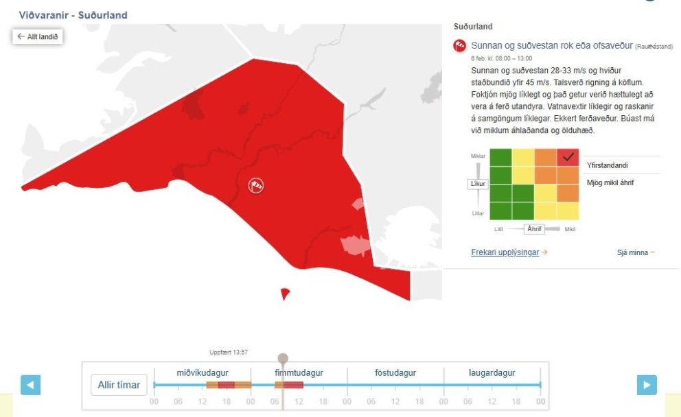 Skert þjónusta vegna viðvarana