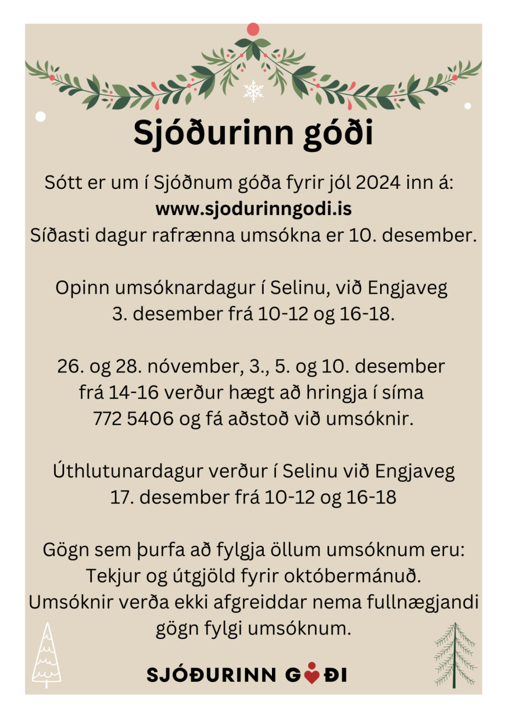 Vegna umsókna í Sjóðinn Góða fyrir jólin 2024