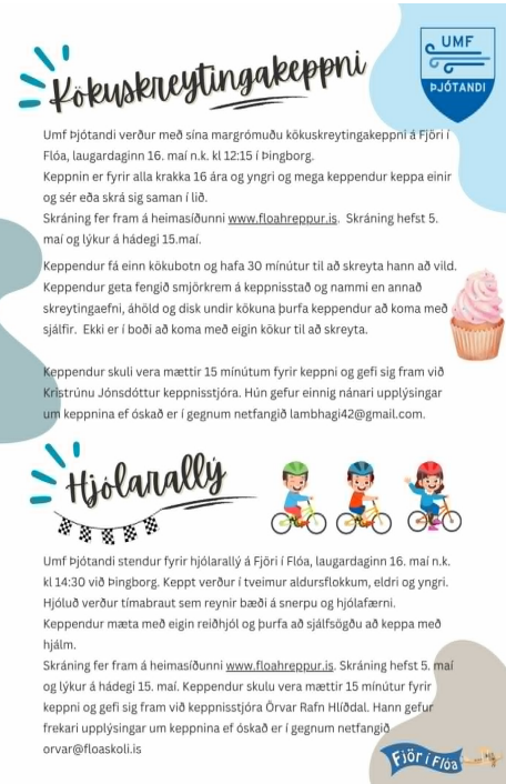 Skráning í kökuskreytingakeppni og hjólarallý á Fjöri í Flóa!